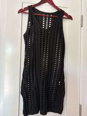 Black Open-Knit Sleeveless Cover-Up Dress,SM